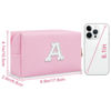 Picture of Personalized Birthday Gifts Initial Letter Makeup Bag for Women,Pearl Rhinestone Patch Cosmetic Bag Toiletry Bag,Pink Cute Preppy Pencil Pouch,Monogram Christmas Gift for Teen Girls Mom Friend Wife,A