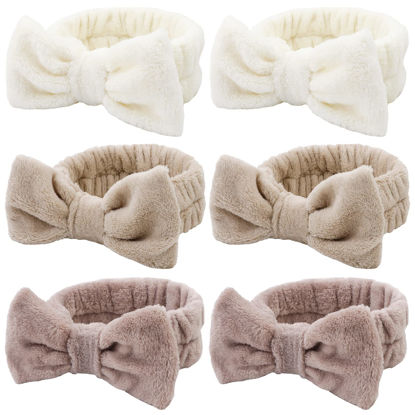 Picture of WHAVEL 6 Pack Spa Makeup and Facial Microfiber Bow Headbands - Fluffy Hair Bands for Skincare and Face Washing (Type 16)