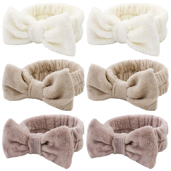 Picture of WHAVEL 6 Pack Spa Makeup and Facial Microfiber Bow Headbands - Fluffy Hair Bands for Skincare and Face Washing (Type 16)