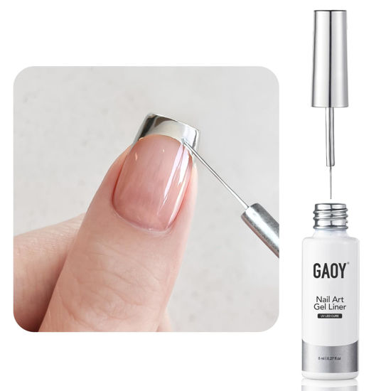 Picture of GAOY Chrome Silver Gel Nail Polish Art Liner, 8ml 3D Mirror Chrome Effect Colors for Nail Paint Design with Thin Brush DIY French Manicure and Pedicure at Home