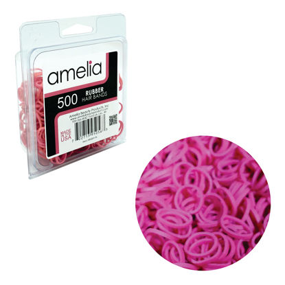 Picture of Amelia Beauty | 500 Count 1/2" Rubber Bands | Premium US Made Rubber Hair Ties | Ideal for Ponytails, Braids & Beards | Strong All Day Hold | Convenient Re-closable Container | Pink