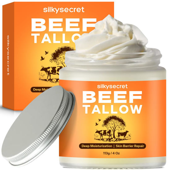 Picture of SilkySecret Beef Tallow for Face & Body (4 Oz), Grass-Fed Beef Tallow & Raw Wild Honey Blend, Deep Nourishing Tallow Balm for All Skin Types