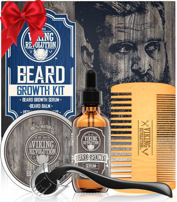 Picture of Beard Growth Kit - Oil, Balm, Serum, Derma Roller & Wooden Comb for Beard & Mustache Growth