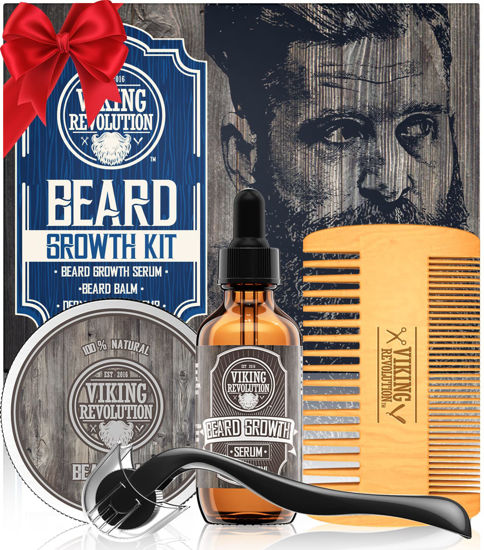 Picture of Beard Growth Kit - Oil, Balm, Serum, Derma Roller & Wooden Comb for Beard & Mustache Growth