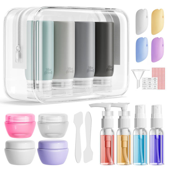 Picture of Muslish 21 Pack Travel Bottles for Toiletries, Leak-Proof TSA Compliant Silicone Travel Size Containers for Shampoo and Conditioner, BPA Free with Toiletry Bag (Gray)