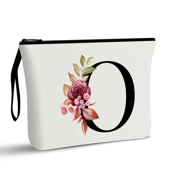 Picture of Vavabox A-Z Personalized Makeup Bag,Birthday Gifts for Women Mom,Gifts for Best Friend,Bride Bridesmaid Cosmetic bag (O, White)