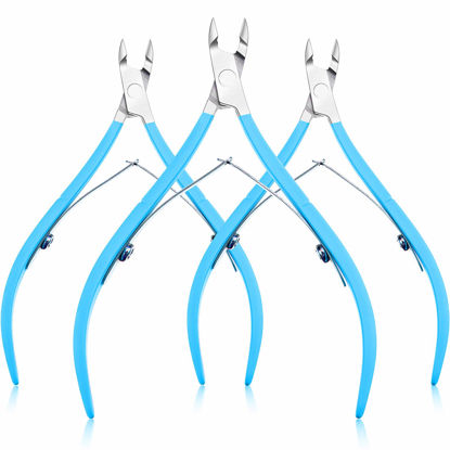 Picture of Mudder 3 Packs Cuticle Nippers Cuticle Cutter Stainless Steel Professional Nail Cuticle Trimmer Pointed Blade Cuticle Remover Scissors Pedicure Manicure Tool for Fingernails and Toenails (Blue)