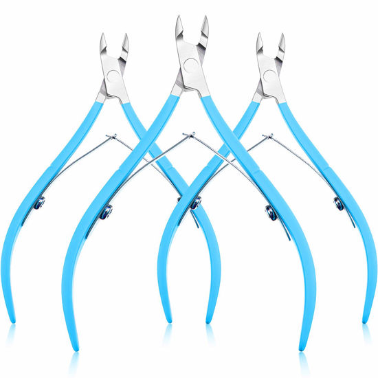 Picture of Mudder 3 Packs Cuticle Nippers Cuticle Cutter Stainless Steel Professional Nail Cuticle Trimmer Pointed Blade Cuticle Remover Scissors Pedicure Manicure Tool for Fingernails and Toenails (Blue)