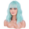 Picture of BERON 14 Inches Mint Green Wig Short Curly Wig with Bangs Green Wig Women Girl's Charming Wig Mint Green Wig Synthetic Wig with Wig Cap