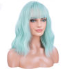 Picture of BERON 14 Inches Mint Green Wig Short Curly Wig with Bangs Green Wig Women Girl's Charming Wig Mint Green Wig Synthetic Wig with Wig Cap