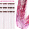 Picture of ZYXQZYX Hair Tinsel Kit Pack of 18 Pcs Hair Tinsel Clip in 19.6Inch Glitter Tinsel Hair Extensions Heat Resistant Clip in Hair Tinsel Sparkle Fairy Hair Accessories for Kids Girls Women (Pink)