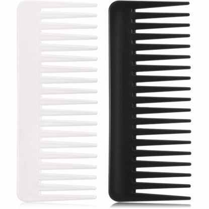 Picture of Large Wide Tooth Detangling Comb for Curly, Wet or Dry Hair - No-Handle Styling and Shampoo Comb (Black, White)