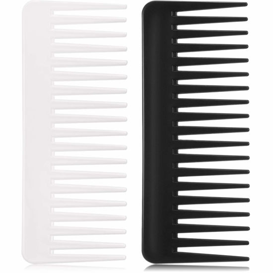 Picture of Large Wide Tooth Detangling Comb for Curly, Wet or Dry Hair - No-Handle Styling and Shampoo Comb (Black, White)