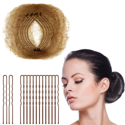 Picture of Zonon Bun Hair Nets Invisible Elastic Edge Mesh and U Shaped Pins Set, 50Pcs Individual Package Invisible Hair Nets, 40Pcs U Shaped Pins for Ballet Bun, Sleeping, Women and Wig (Light Brown)