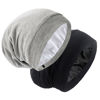 Picture of SilkySatin Lined Bonnet Sleep Cap - Adjustable Stay on All Night Hair Wrap Cover Slouchy Beanie for Curly Hair Protection for Women and Men - Black & Light Grey