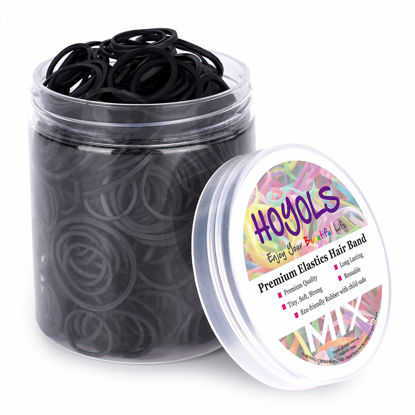 Picture of HOYOLS Assorted Size Small Rubber Bands for Black Elastics Hair Ties Braiding Ponytail Holders Mixed Size Mini Rubberbands for Baby Toddler Girls Kids Thick Hair No Damage 600pcs (MIX) Latex-Free