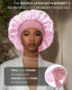 Picture of Satin Bonnet for Women Silk Bonnets for Sleeping Curly Hair Bonnet with Elastic Tie Band Reversible Double Layer Sleep Cap Hair Wrap (Bean Paste + Pink)