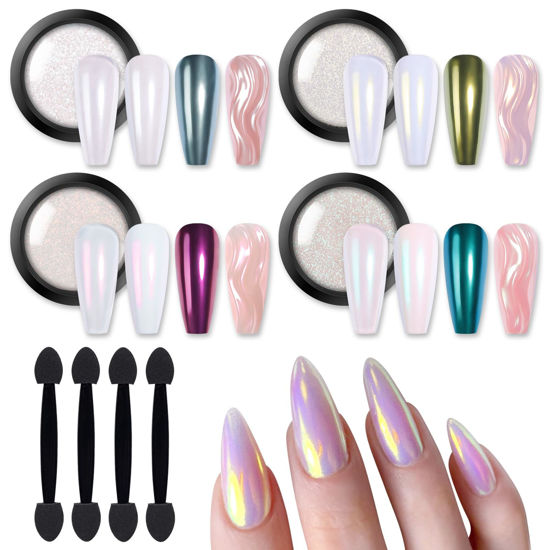 Picture of Born Pretty Chrome Nail Powder Metallic Mirror Effect Pigment Iridescent Mermaid Pearl Auroras Nail Powder Glitter Dust Kit for Gel Polish Nail Art Decoration