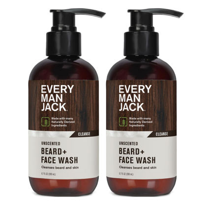 Picture of Every Man Jack Unscented Beard + Face Wash - Fragrance Free for Sensitive Skin - Naturally Cleanse and Condition Your Beard and Skin - 6.7-ounce (2 pack)