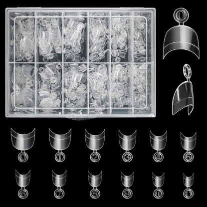 Picture of Buqikma Nail Tips Short Oval - 600PCS French Tips Round Shape Half Cover False Acrylic Nails Artificial Tips for DIY & Salon (with Handle - Clear)
