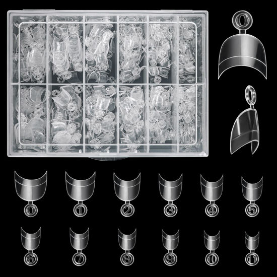 Picture of Buqikma Nail Tips Short Oval - 600PCS French Tips Round Shape Half Cover False Acrylic Nails Artificial Tips for DIY & Salon (with Handle - Clear)