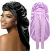 Picture of 2Pcs Bonnets for Black Women Braid Bonnet, Large Long Satin Bonnet for Braids, Silk Bonnet with Stretchy Tie Band Sleep Cap Hair (2Pcs-Black&Purple)