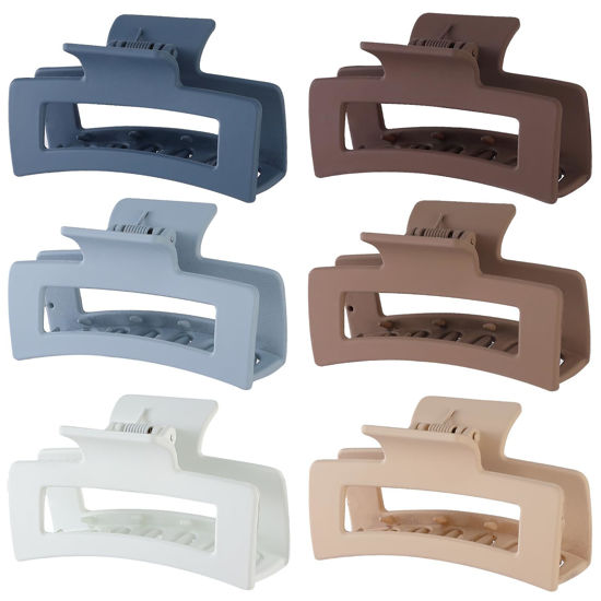 Picture of Sisiaipu Hair Clip, 3.5 Inch Medium Hair Claw Clips 6 Pack for Women - Brown, Blue, Beige, White, Square, Rectangle, Banana, Jaw Styles
