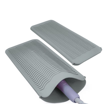 Picture of 2PCS Silicone Heat Resistant Mat Pouch for Hair Straightener, Curling Iron, Flat Iron and Hot Hair Tools Grey 2 Pack