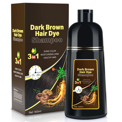 Picture of IIIMEIDU Hair Dye Shampoo for Gray Hair, 3 in 1 Herbal Ingredients Natural Shampoo Hair Dye for Women Men, Grey Coverage Shampoo 500ml (Dark Brown)