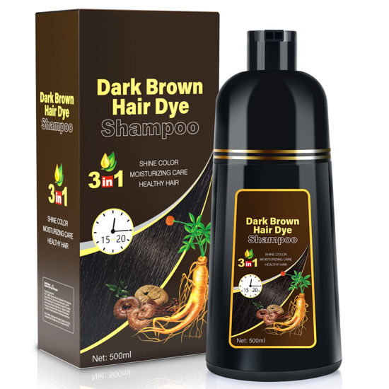 Picture of IIIMEIDU Hair Dye Shampoo for Gray Hair, 3 in 1 Herbal Ingredients Natural Shampoo Hair Dye for Women Men, Grey Coverage Shampoo 500ml (Dark Brown)