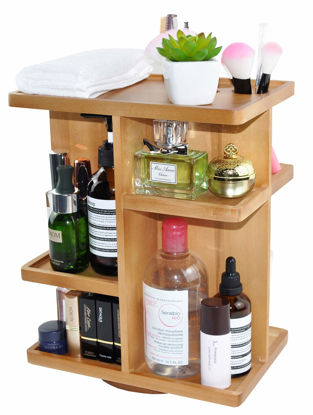 Picture of Spiretro Rotating Cosmetic Modular Organizer, Multi-Function Storage, 360 degree Carousel for Makeup, Toiletries, Vanity, Desk, Countertop, Bedroom, Closet, Solid Natural Wood with Acacia Brown