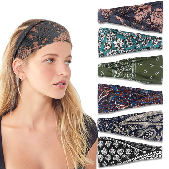 Picture of IVARYSS Headbands for Women, Non-Slip, Premium Stretchy Head Bands Hair Accessories,Wear for Yoga, Fashion, Working Out, Travel or Running, 6 Pack, Boho