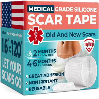 Picture of Medical Grade Silicone Scar Tape - Transparent (1.6”x120”) - Visible Difference on Surgical & Keloid Scars - Reusable Silicone Scar Sheets - Easy to Use Silicone Tape for Scars