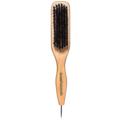 Picture of GranNaturals Smoothing & Styling Middle Part Boar Bristle Slick Back Hair Brush w/Narrow Metal Rat Tail End for Sectioning and Parting Sleek Ponytail Bun - Teasing, Backcombing, Edge Control