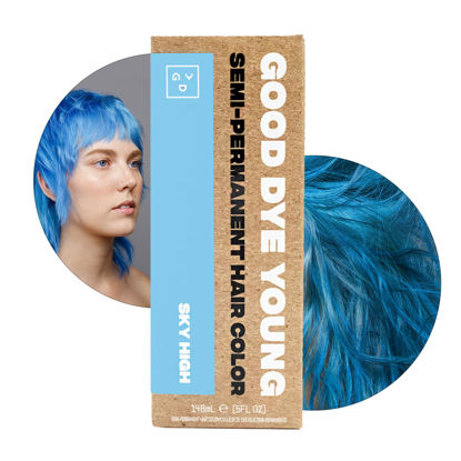 Picture of Good Dye Young Semi-Permanent Hair Color, Vegan and Cruelty-Free Blue Hair Dye, Last up to 24 Washes, Non-Damaging Conditioning Hair Color (5FL OZ, Sky High)