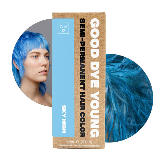 Picture of Good Dye Young Semi-Permanent Hair Color, Vegan and Cruelty-Free Blue Hair Dye, Last up to 24 Washes, Non-Damaging Conditioning Hair Color (5FL OZ, Sky High)