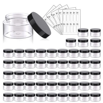 Picture of 50 Pack 1 OZ Plastic Jars Round Clear Cosmetic Container Jars with Lids, Eternal Moment Plastic Slime Jars for Lotion, Cream, Ointments, Makeup, Eye shadow, Rhinestone, Samples, Pot, Travel Storage