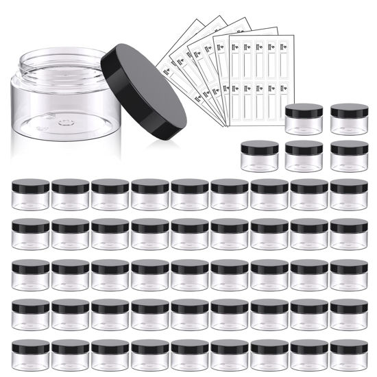 Picture of 50 Pack 1 OZ Plastic Jars Round Clear Cosmetic Container Jars with Lids, Eternal Moment Plastic Slime Jars for Lotion, Cream, Ointments, Makeup, Eye shadow, Rhinestone, Samples, Pot, Travel Storage