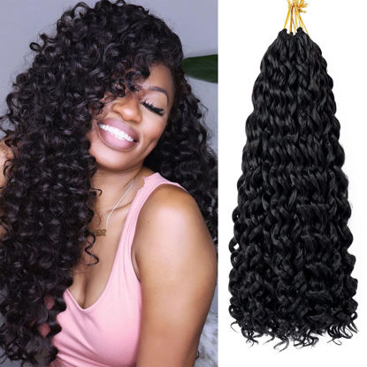 Picture of 7 Packs GoGo Curl Crochet Hair 18 Inch Long Curly Crochet Hair for Women Beach Curl Water Wave Deep Twist Crochet Braids Synthetic Braiding Hair Extensions(18 Inch, 1B)