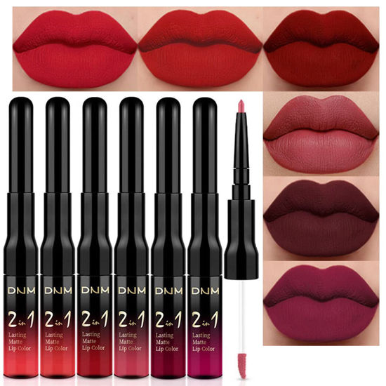 Picture of evpct 6Pcs Dark Red Mauve Purple Plum Matte Lip Stain Lip Liner and Lipstick Set Long Lasting Waterproof labiales matte mate larga duracion listip 24 hours a prueba de agua mate 24 horas originales