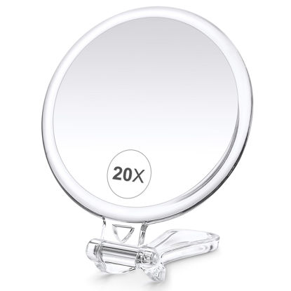 Picture of B Beauty Planet 20X Magnifying Home Mirror, Round 5'' Handle for Travel, Double-Sided 1X/20X, Foldable Makeup Mirror, Tabletop Mount