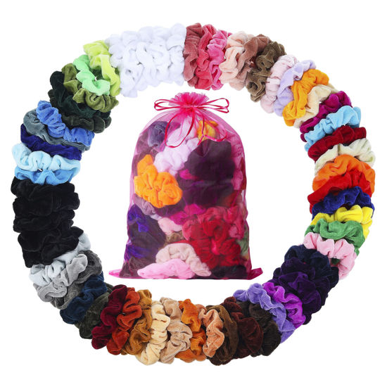 Picture of ADRIONE Velvet Hair Scrunchies - 60 Pack for Women, Girls, and Kids - Bulk Scrunchies Hair Ties No Damage Scrunchy Hair Bands Ponytail Holders for Thick, Curly, Thin, Fine Hair