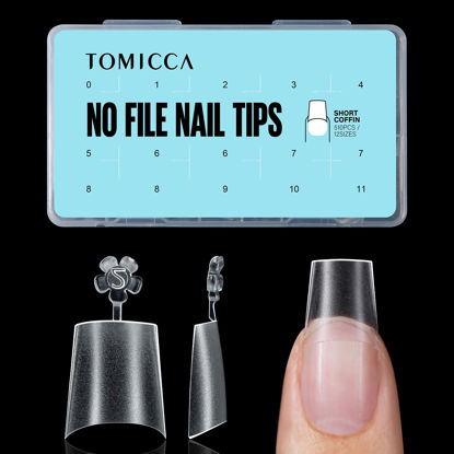 Picture of TOMICCA Short Coffin Nail Tips, 510Pcs Acrylic Nails Half Cover Nail Tips, No C Curve Soft Gel Nail Tips Full Matte, Nail Extension Tips for Beginner and Professional DIY Nail Salon 12 Sizes