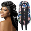 Picture of 2Pcs Bonnets for Black Women Braid Bonnet, Large Long Satin Bonnet for Braids, Silk Bonnet with Stretchy Tie Band Sleep Cap Hair (2Pcs-Black&Black Pattern)