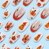 Picture of Halloween Press on Nails Short Round Fake Nails with Pumpkin Ghost & Flower Designs Glossy Glue on Nails Orange French Tip Acrylic Nails White Full Cover Artificial Stick on Nails for Women 24Pcs
