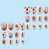 Picture of Halloween Press on Nails Short Round Fake Nails with Pumpkin Ghost & Flower Designs Glossy Glue on Nails Orange French Tip Acrylic Nails White Full Cover Artificial Stick on Nails for Women 24Pcs