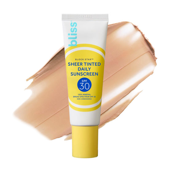 Picture of Bliss Block Star SPF 30 Invisible Daily Tinted Sunscreen with Zinc Oxide, Sunscreen & Makeup Primer - 100% Mineral Broad Spectrum Sunscreen with Titanium Dioxide and Antioxidant Blend,- 1.4 fl oz.