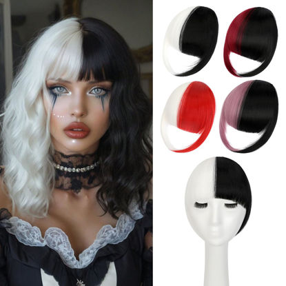 Picture of Cephermer Clip in Bangs, Synthetic French Bangs Hair Clip, Fake Bangs Fringe with Temples Hairpieces for Women Natural Curved Bangs Clip in Hair Extensions for Daily Wear Black mix White