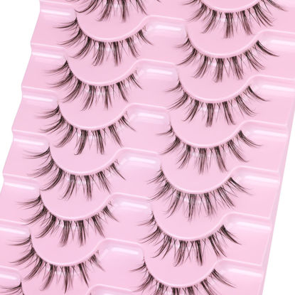 Picture of Eyelashes Natural Look Wispy Lashes Clear Band Faux Mink Eyelashes Fluffy Spiky Natural False Lashes Invisible Manga Lashes Pack 10 Pairs