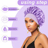 Picture of 4PCS Silk Bonnet for Sleeping - Hair Satin Bonnets for Black Women Men,Hair Wrap Cap for Curly Hair,Elastic Wide Band Hair Bonnet Shower Cap for Sleeping (Black & Sapphire Blue & Pink & Purple)